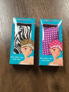 Turbie Twist shower caps two-pack set New